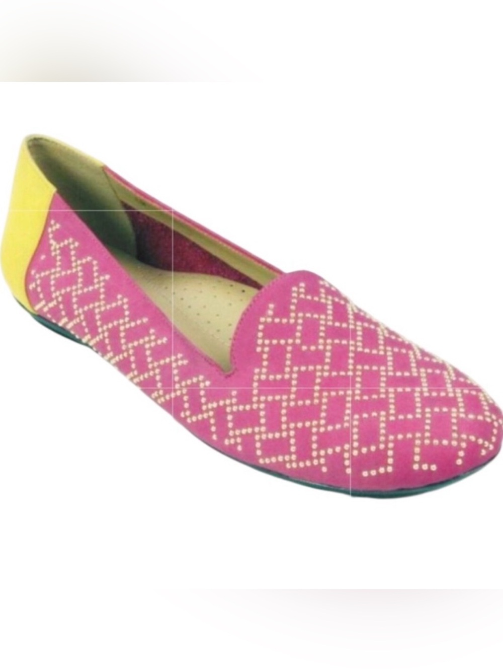 VANELI Suzon magenta yellow color block nabuk ballet flats gold studs 7M NWOT